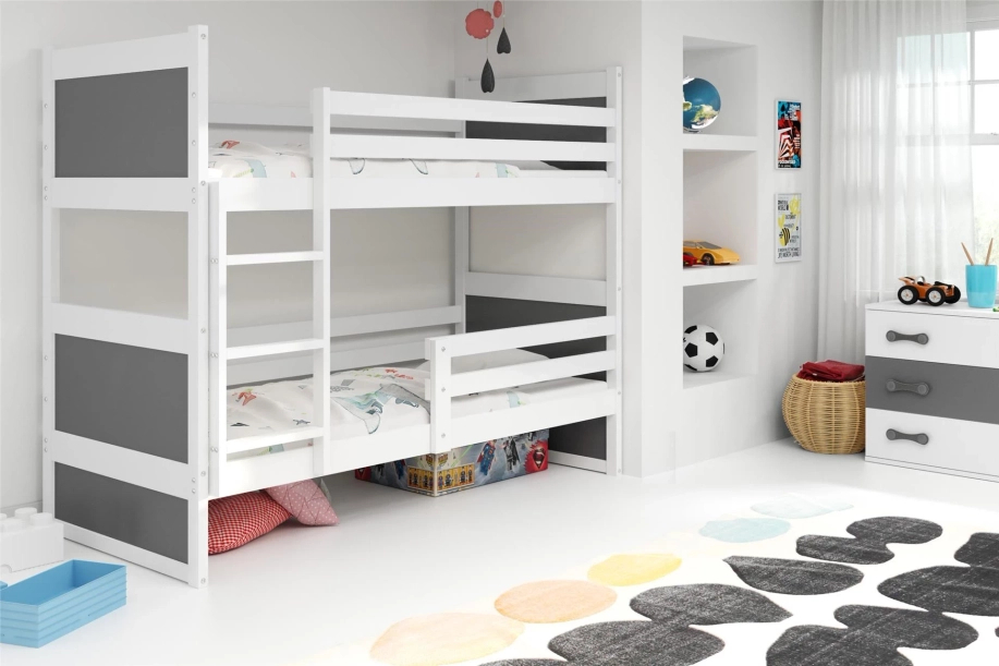 Łóżko młodzieżowe piętrowe RICO 90X190 z materacem, białe/grafitowe