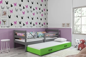 Łóżko młodzieżowe wysuwane ERYK 90X200 z materacem i szufladą, grafitowe/zielone