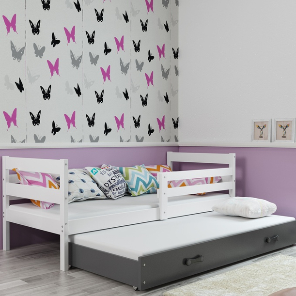 Łóżko młodzieżowe ERYK 90x190 z materacem i szufladą, białe/grafitowe