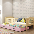 Łóżko młodzieżowe wysuwane KUBUŚ 90X200 z szufladą, sosna/różowe