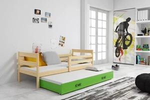 Łóżko młodzieżowe wysuwane ERYK 80X190 z szufladą, sosna/zielone