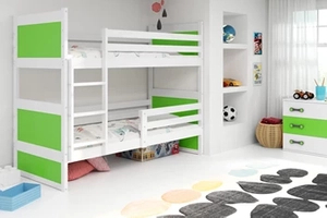 Łóżko młodzieżowe piętrowe RICO 90X200 z materacem, białe/zielone