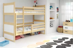 Łóżko młodzieżowe piętrowe RICO 90X190 z materacem, sosna/białe