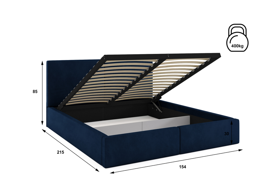 Łóżko sypialniane tapicerowane HILTON 140X200 z pojemnikiem, niebieskie