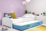Łóżko młodzieżowe wysuwane LILI 90X200 z szufladą, białe/niebieskie