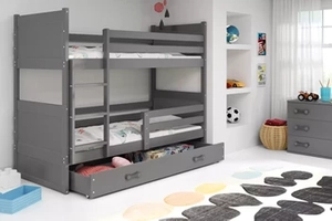 Łóżko dziecięce piętrowe RICO 80X160 z materacem i szufladą, grafitowe