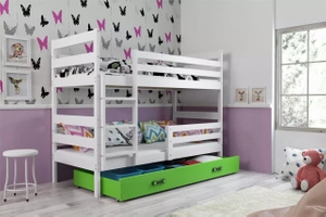 Łóżko młodzieżowe piętrowe ERYK 90X200 z szufladą, białe/zielone