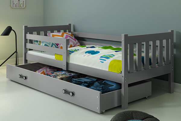 Łóżko młodzieżowe pojedyncze CARINO 90X190  z materacem i szufladą, grafitowe,