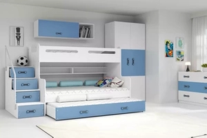 Łóżko młodzieżowe trzyosobowe MAX 3 120X200 z materacem i szufladą, niebieskie