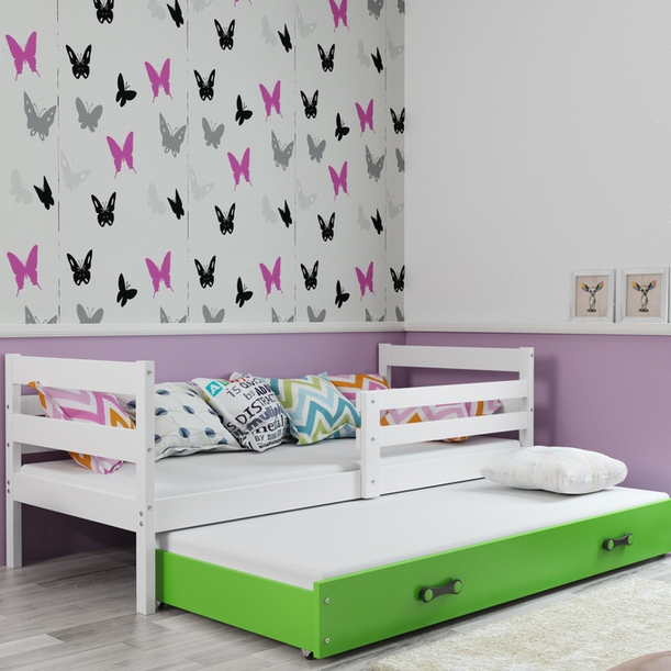 Łóżko młodzieżowe ERYK 90x190 z szufladą, białe/zielone