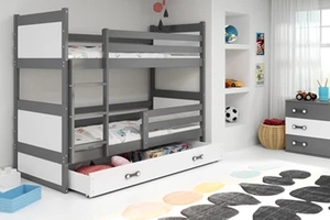 Łóżko dziecięce piętrowe RICO 80X160 z materacem i szufladą, grafitowe/białe