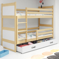 ŁÓŻKO MŁODZIEŻOWE PIĘTROWE RICO 90X200 Z SZUFLADĄ, SOSNA/BIAŁE