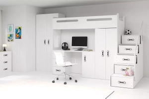 Łóżko młodzieżowe pojedyncze MAX 4 80X200 z materacem i biurkiem, białe