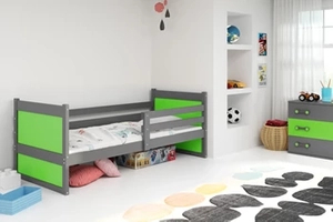 Łóżko młodzieżowe pojedyncze RICO 90X200 z materacem, grafitowe/zielone