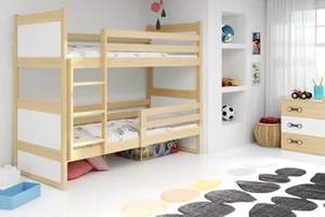 Łóżko młodzieżowe piętrowe RICO 90X200 z materacem, sosna/białe