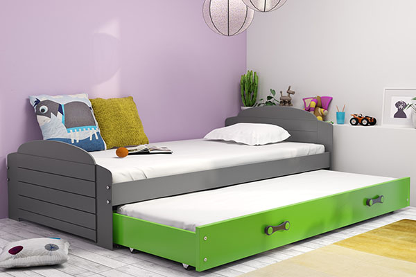 Łóżko młodzieżowe wysuwane LILI 90X200 z szufladą, grafitowe/zielone