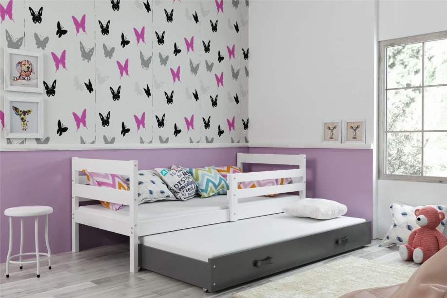 Łóżko młodzieżowe ERYK 90x190 z materacem i szufladą, białe/grafitowe