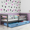 Pojedyncze łóżko młodzieżowe ERYK 90x190 z szufladą, grafitowe/niebieskie