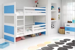 Łóżko młodzieżowe piętrowe RICO 90X190 z materacem, białe/niebieskie
