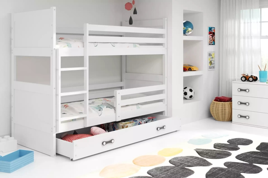 Łóżko młodzieżowe piętrowe RICO 90X190 z szufladą, białe