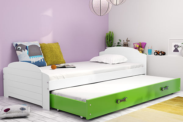 Łóżko młodzieżowe wysuwane LILI 90X200 z szufladą, białe/zielone