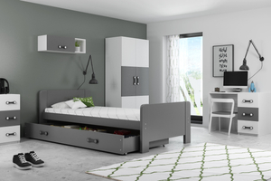 Łóżko młodzieżowe pojedyncze DAREK 80X200 z materacem i szufladą, grafitowe