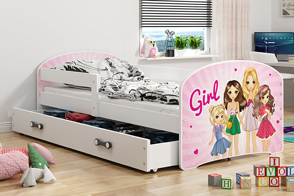 Łóżko młodzieżowe pojedyncze LUKI 80X160 z materacem i szufladą, girls, białe
