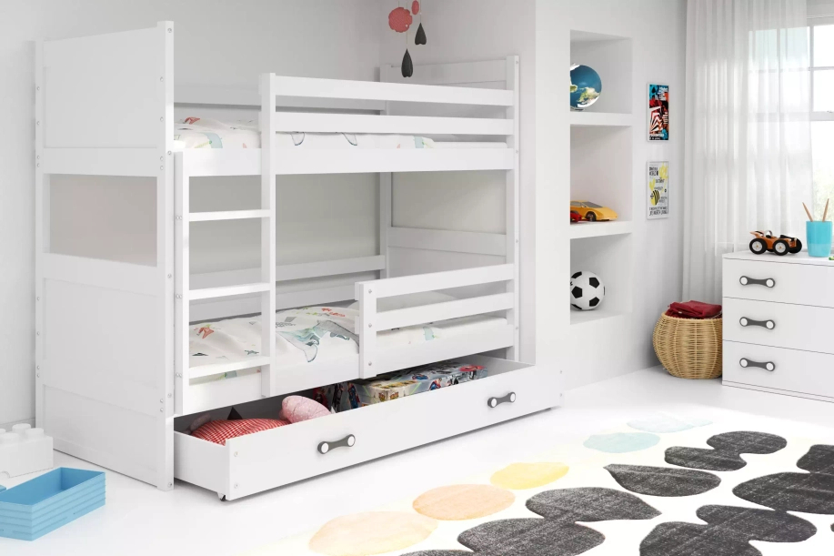 ŁÓŻKO MŁODZIEŻOWE PIĘTROWE RICO 90X200 Z SZUFLADĄ, BIAŁE