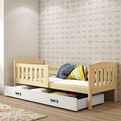 Łóżko młodzieżowe pojedyncze KUBUŚ 90X200 z szufladą, sosna/białe