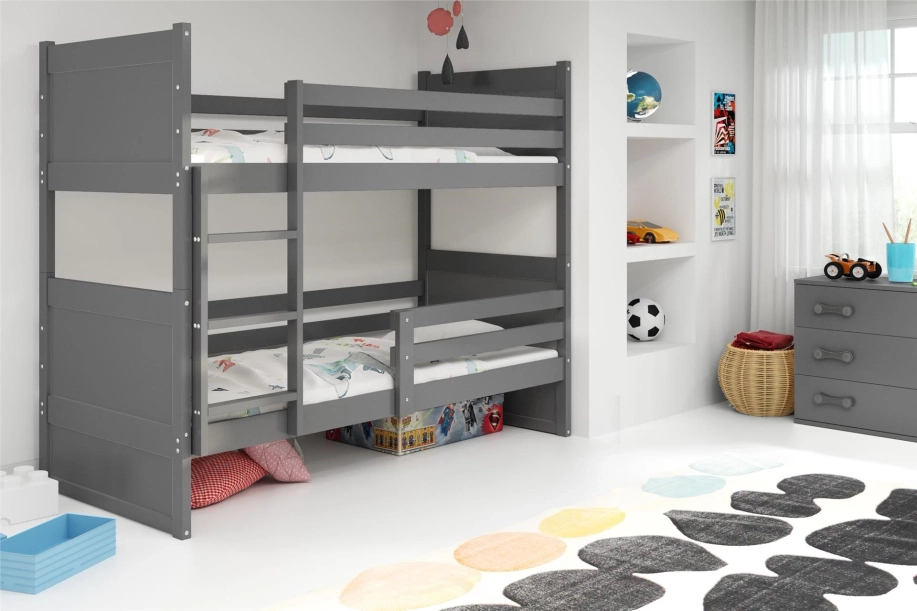 Łóżko młodzieżowe piętrowe RICO 90X190 z materacem, grafitowe