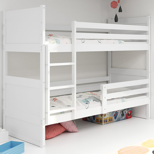 ŁÓŻKO MŁODZIEŻOWE PIĘTROWE RICO 90X200 Z MATERACEM, BIAŁE