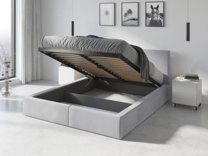Łóżko sypialniane tapicerowane HILTON 180X200 z materacem i pojemnikiem, popielate