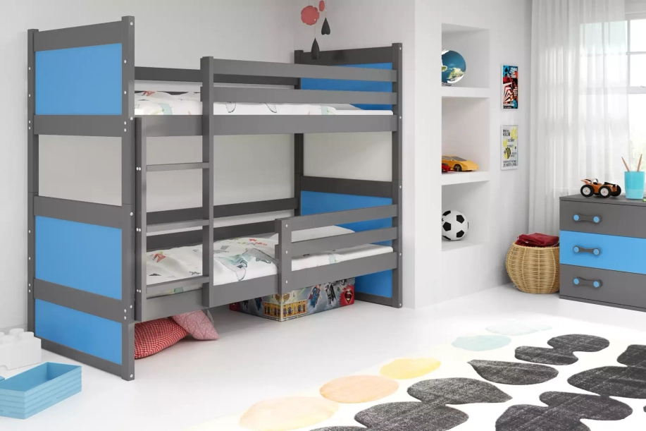 Łóżko młodzieżowe piętrowe RICO 90X190, grafitowe/niebieskie