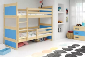 Łóżko młodzieżowe piętrowe RICO 90X190 z materacem, sosna/niebieskie