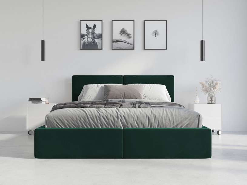 Łóżko sypialniane tapicerowane HILTON 140X200 z materacem i pojemnikiem, zielone