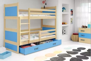Łóżko młodzieżowe piętrowe RICO 90X190 z szufladą, sosna/niebieskie