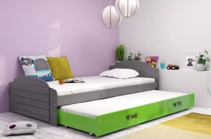 Łóżko młodzieżowe wysuwane LILI 90X200 z materacem i szufladą, grafitowe/zielone