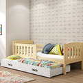Łóżko młodzieżowe wysuwane KUBUŚ 90X190 z materacem i szufladą, sosna/białe