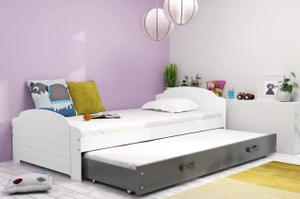 Łóżko młodzieżowe wysuwane LILI 90X200 z szufladą, białe/grafitowe