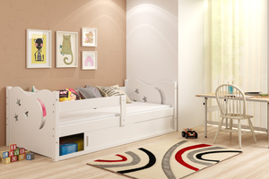 Łóżko dziecięce pojedyncze MIKOŁAJ 80X160 z materacem i schowkiem, białe