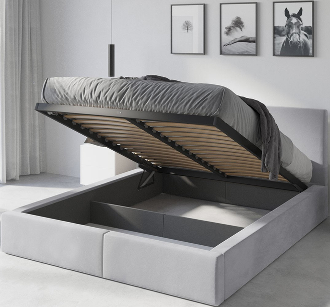 Łóżko sypialniane tapicerowane HILTON 120X200 z pojemnikiem, popielate