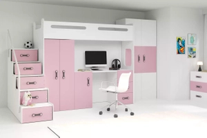 Łóżko młodzieżowe pojedyncze MAX 4 80X200 z biurkiem, różowe
