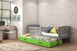Łóżko młodzieżowe wysuwane KUBUŚ 80X190 z szufladą, grafitowe/zielone