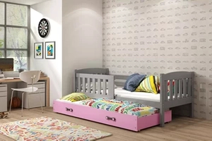 Łóżko młodzieżowe wysuwane KUBUŚ 90X200 z szufladą, grafitowe/różowe