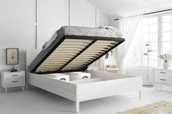 Łóżko sypialniane 160x200 - Continental biały z podnoszonym stelażem i materacami