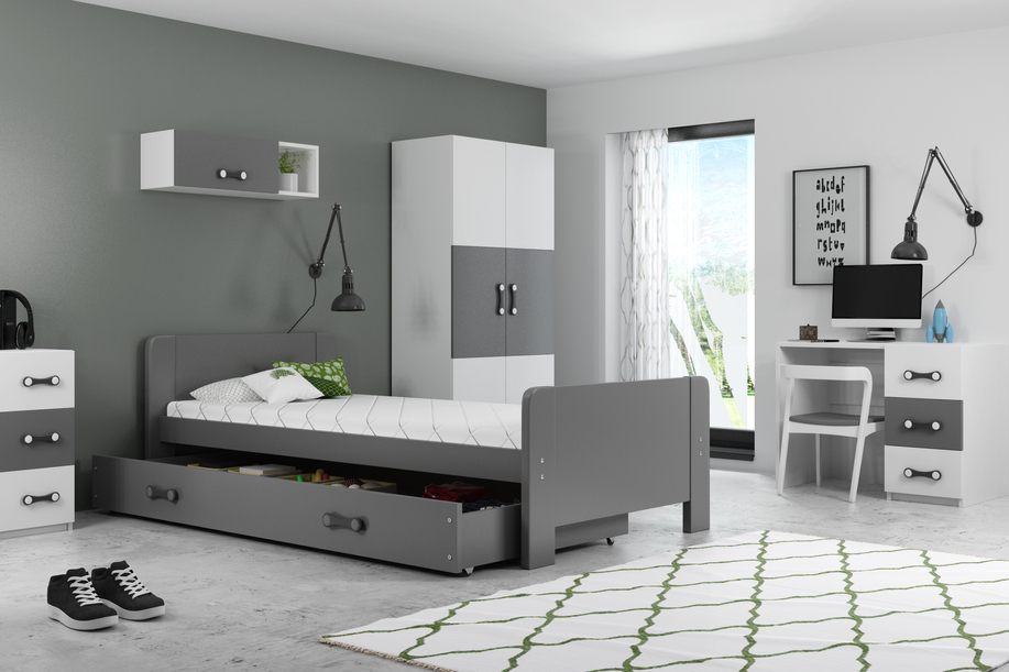 Łóżko młodzieżowe pojedyncze DAREK 80X200 z szufladą, grafitowe