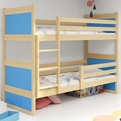 ŁÓŻKO MŁODZIEŻOWE PIĘTROWE RICO 90X200 Z MATERACEM, SOSNA/NIEBIESKIE
