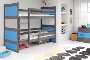 Łóżko młodzieżowe piętrowe RICO 90X190, grafitowe/niebieskie