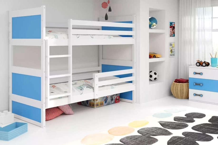 Łóżko młodzieżowe piętrowe RICO 90X190, białe/niebieskie