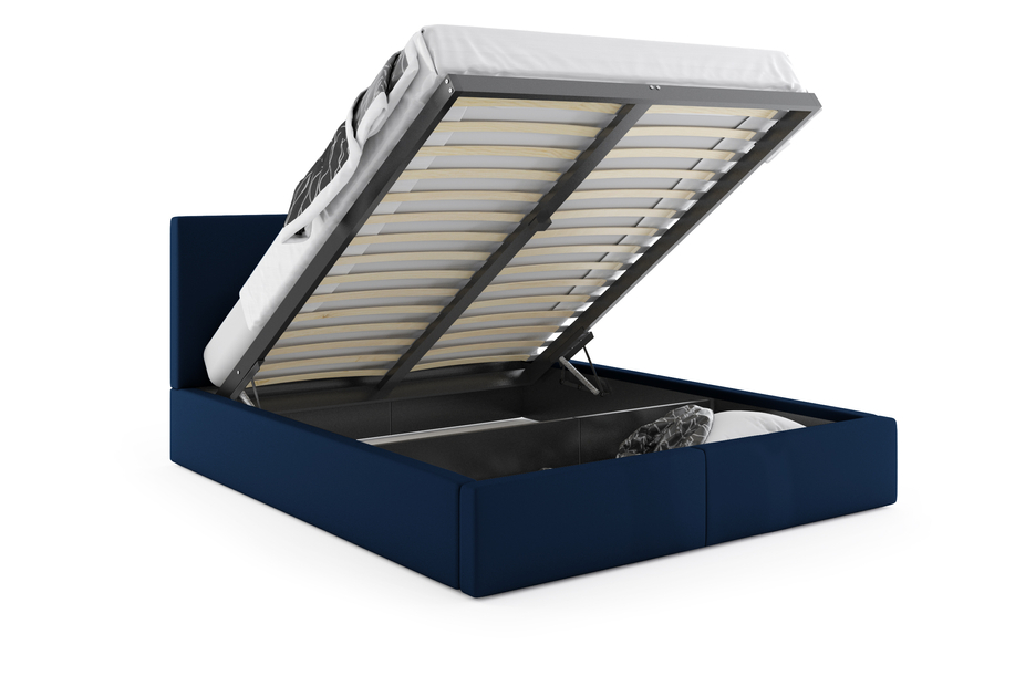 Łóżko sypialniane tapicerowane HILTON 180X200 z pojemnikiem, niebieskie
